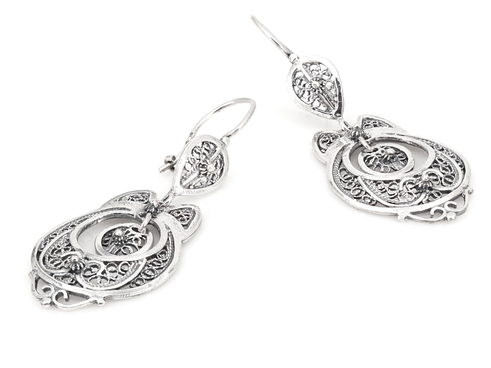 Brincos Vianense Pequenos, Filigrana Portuguesa, Prata de Lei 925 - Perspectiva, Vista de Frente