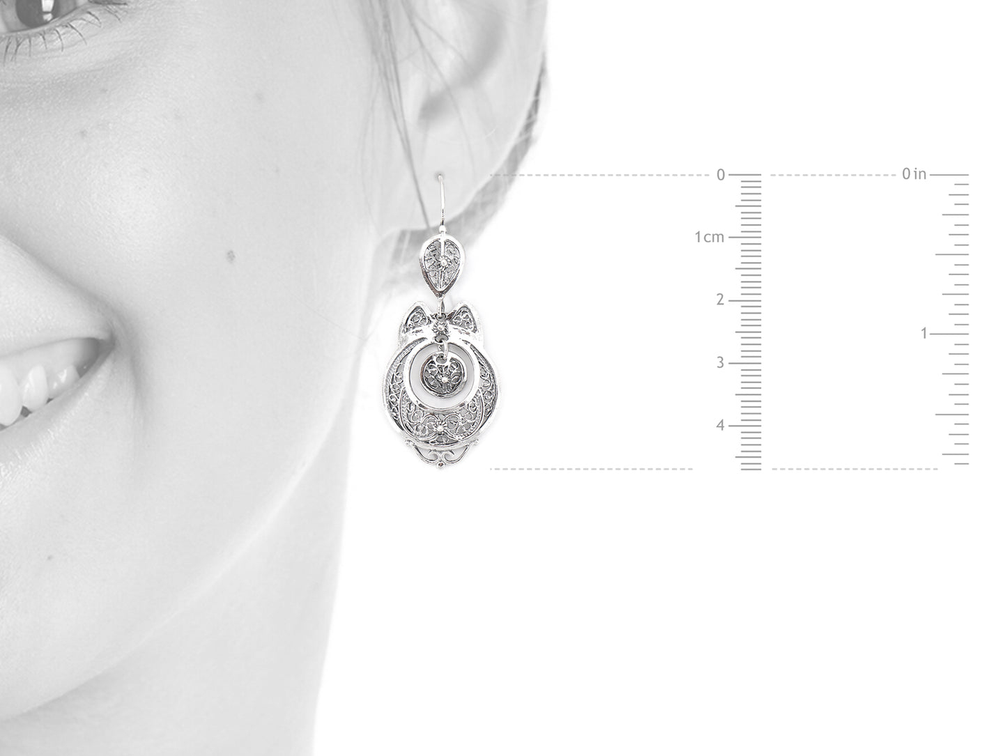 Brincos Vianense Pequenos, Filigrana Portuguesa, Prata de Lei 925 - Medidas