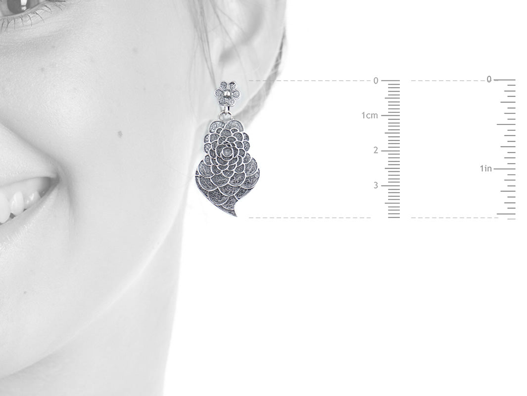 Brincos Coração Pétalas, Filigrana Portuguesa, Prata de Lei 925 - Medidas