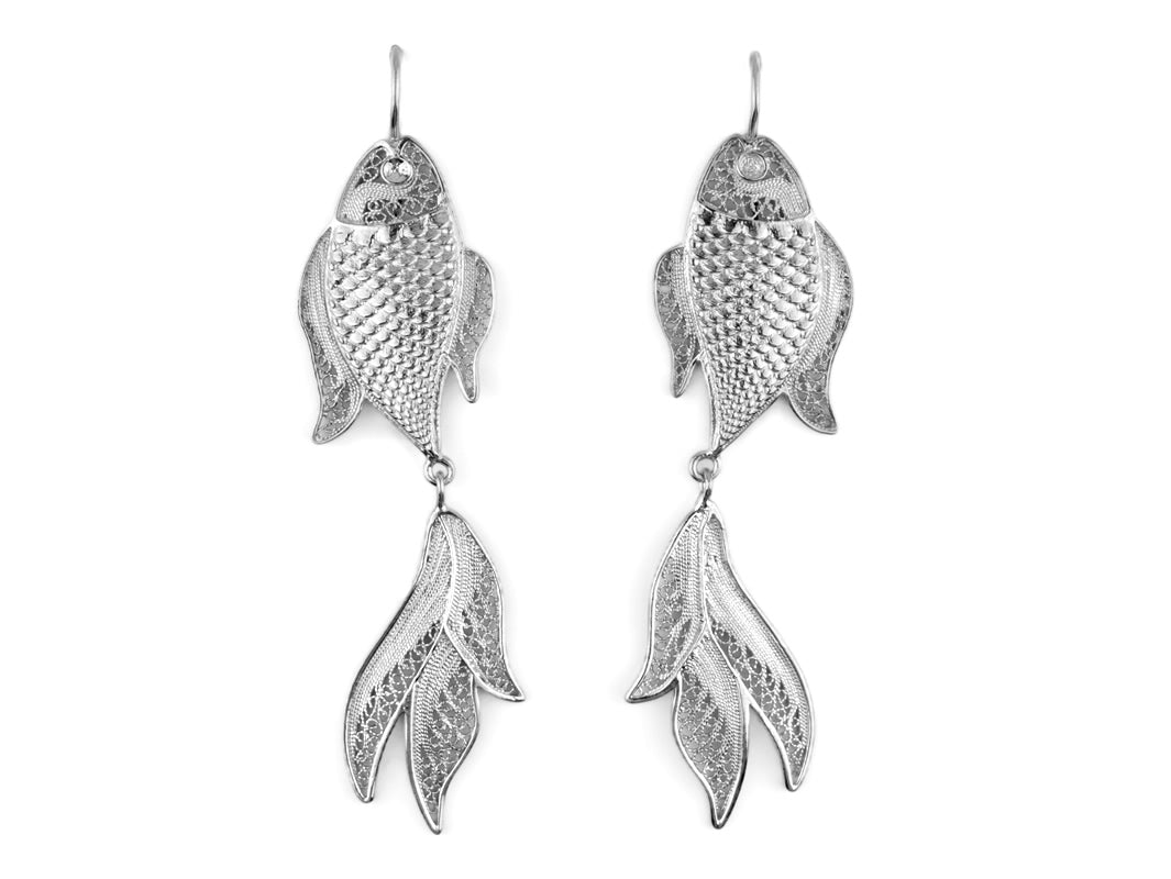 Brincos Peixes Compridos, Filigrana Portuguesa, Prata de Lei 925