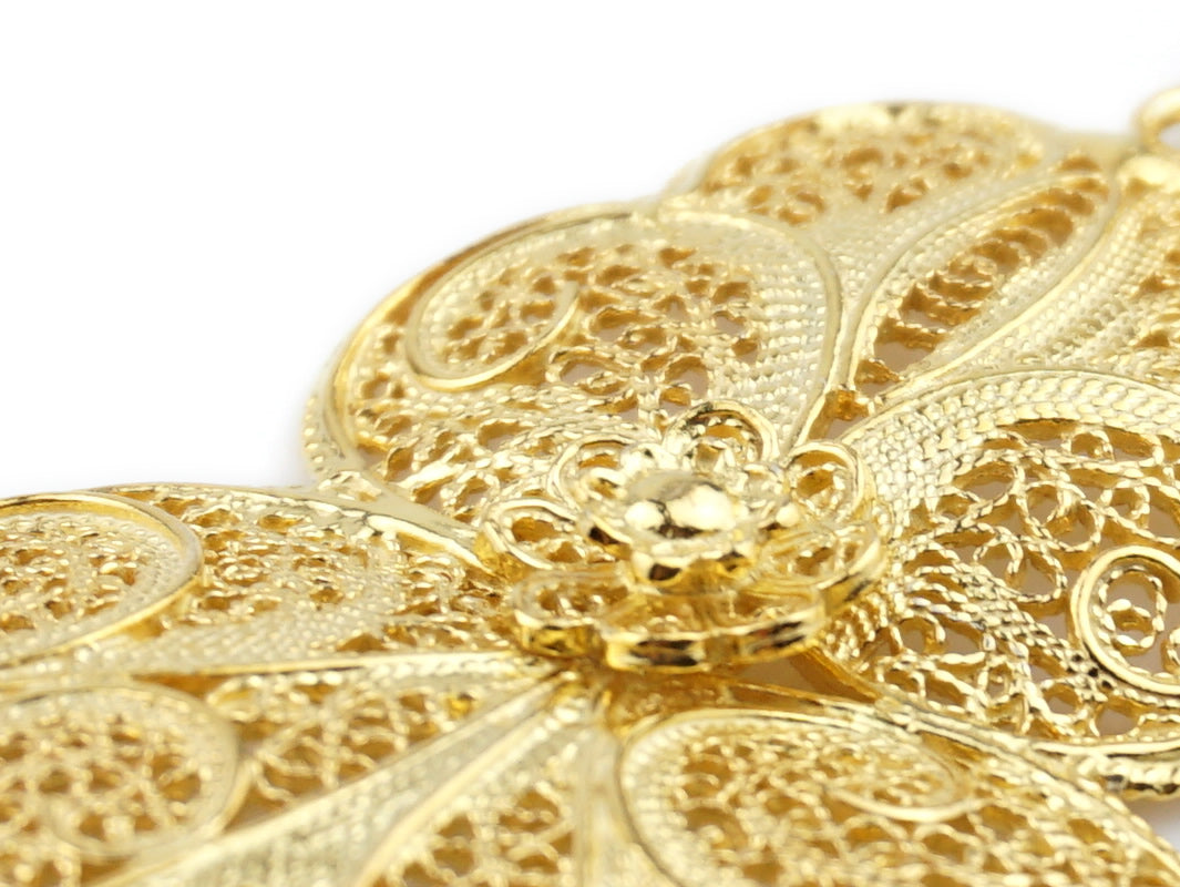 Brincos Coração de Viana Tamanho XL, Filigrana Portuguesa, Prata de Lei 925 Dourada - Pormenor