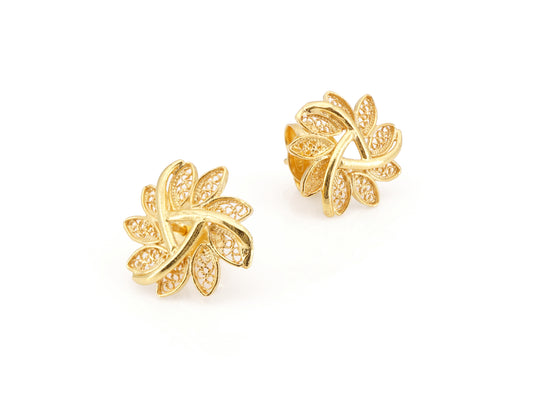 Brincos Redondos, Filigrana Portuguesa, Prata de Lei 925 Dourada