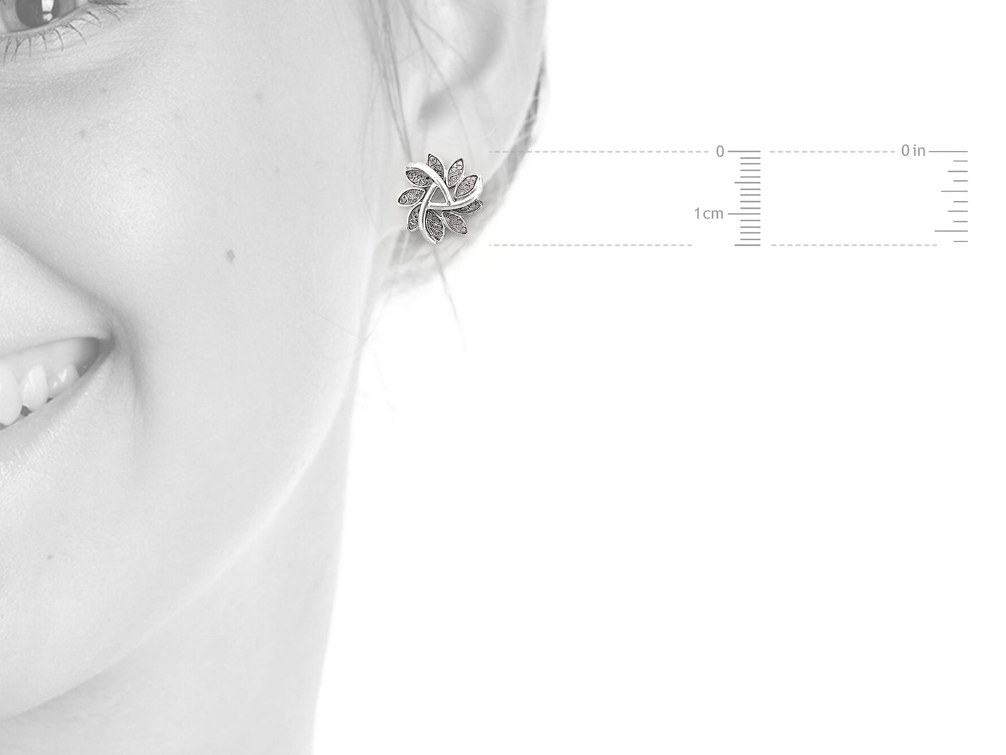 Brincos Redondos, Filigrana Portuguesa, Prata de Lei 925 - Medidas