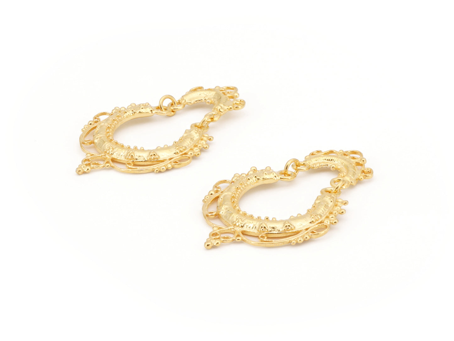 Brincos Arrecadas Redondas Pequenas, Filigrana Portuguesa, Prata de Lei 925 Dourada - Perspectiva, Vista de Frente