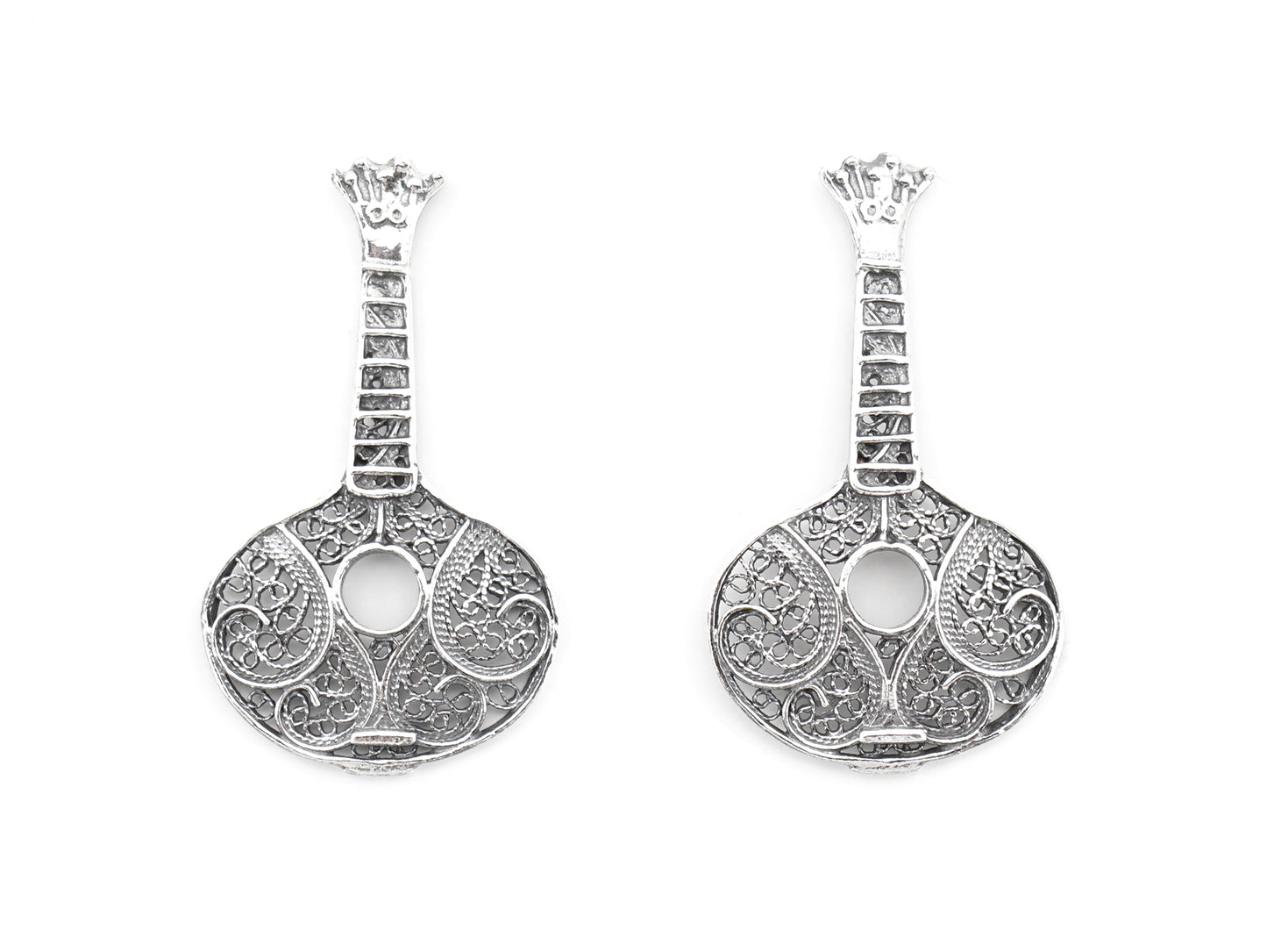Brincos Guitarra Portuguesa / Fado, Filigrana Portuguesa, Prata de Lei 925 - Vista de Frente