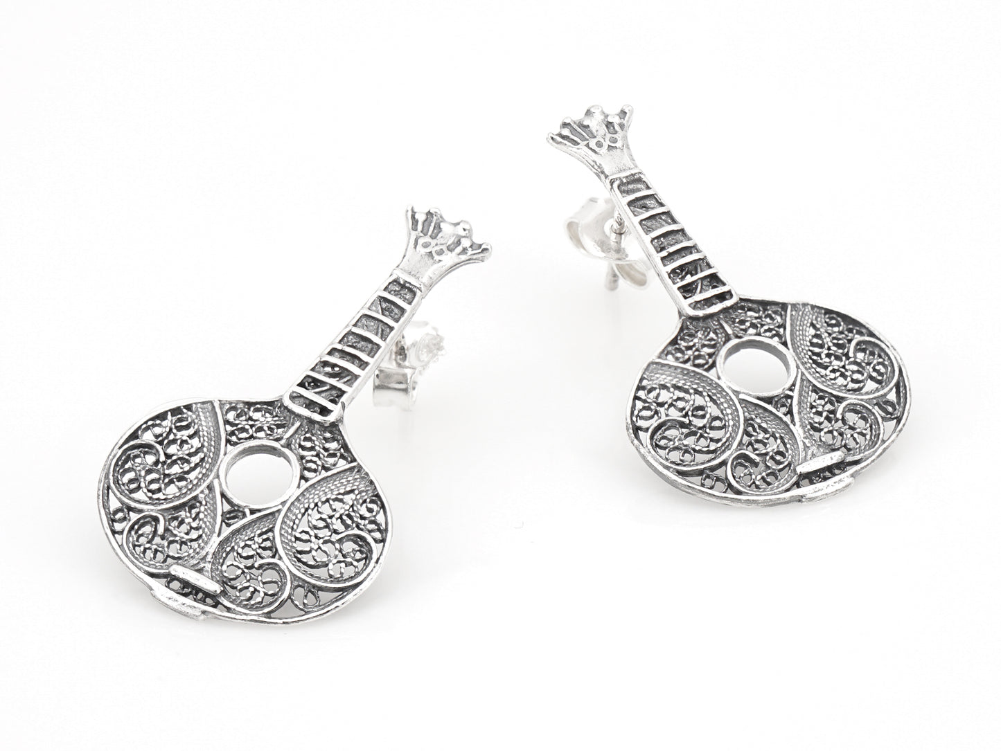 Brincos Guitarra Portuguesa / Fado, Filigrana Portuguesa, Prata de Lei 925