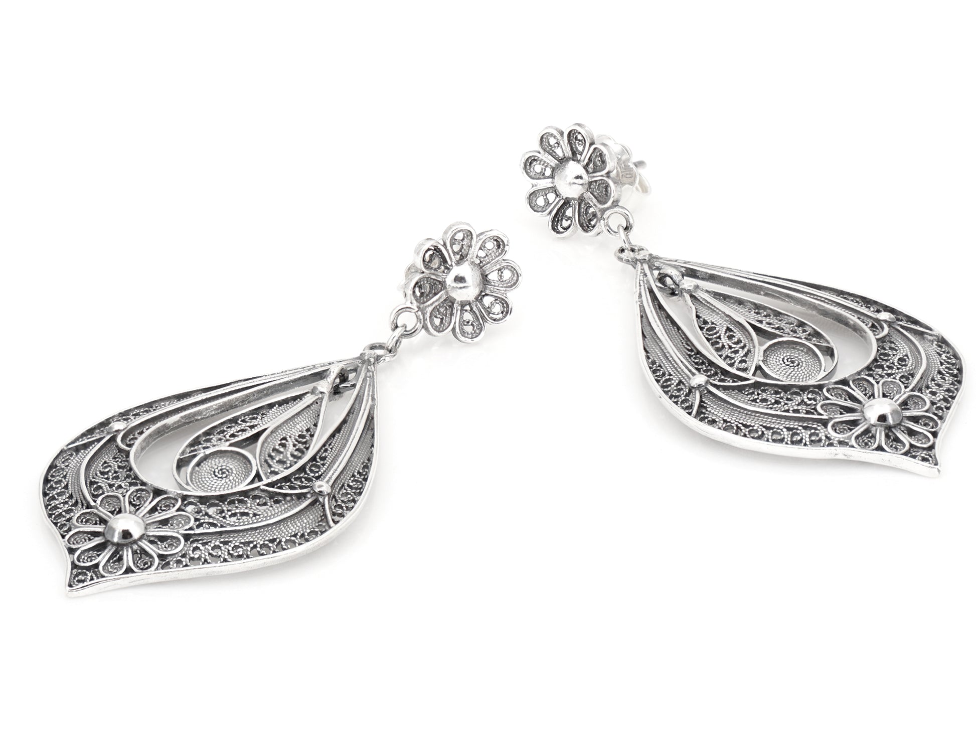 Brincos Lágrima Rica Grandes, Filigrana Portuguesa, Prata de Lei 925 - Perspectiva