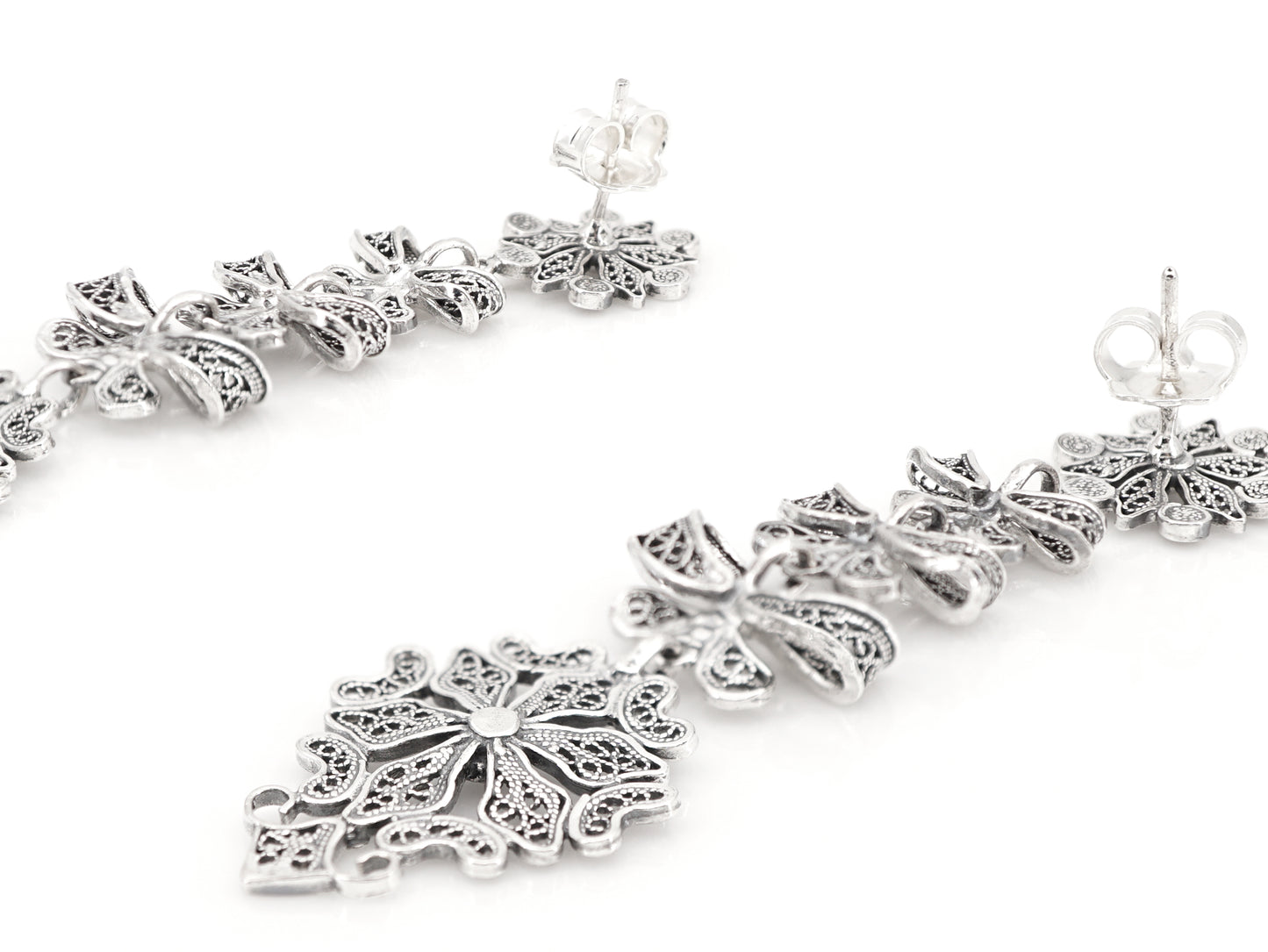 Brincos Compridos Laços Articulados, Filigrana Portuguesa, Prata de Lei 925 - Vista de Trás