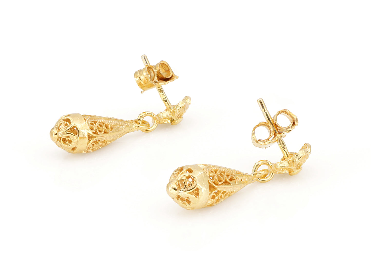 Brincos Articulados Pequenos, Filigrana Portuguesa, Prata de Lei 925 Dourada - Vista de Trás