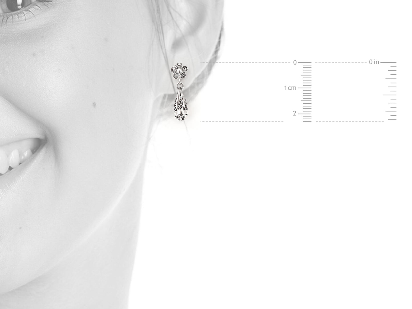 Brincos Articulados Pequenos, Filigrana Portuguesa, Prata de Lei 925 - Medidas