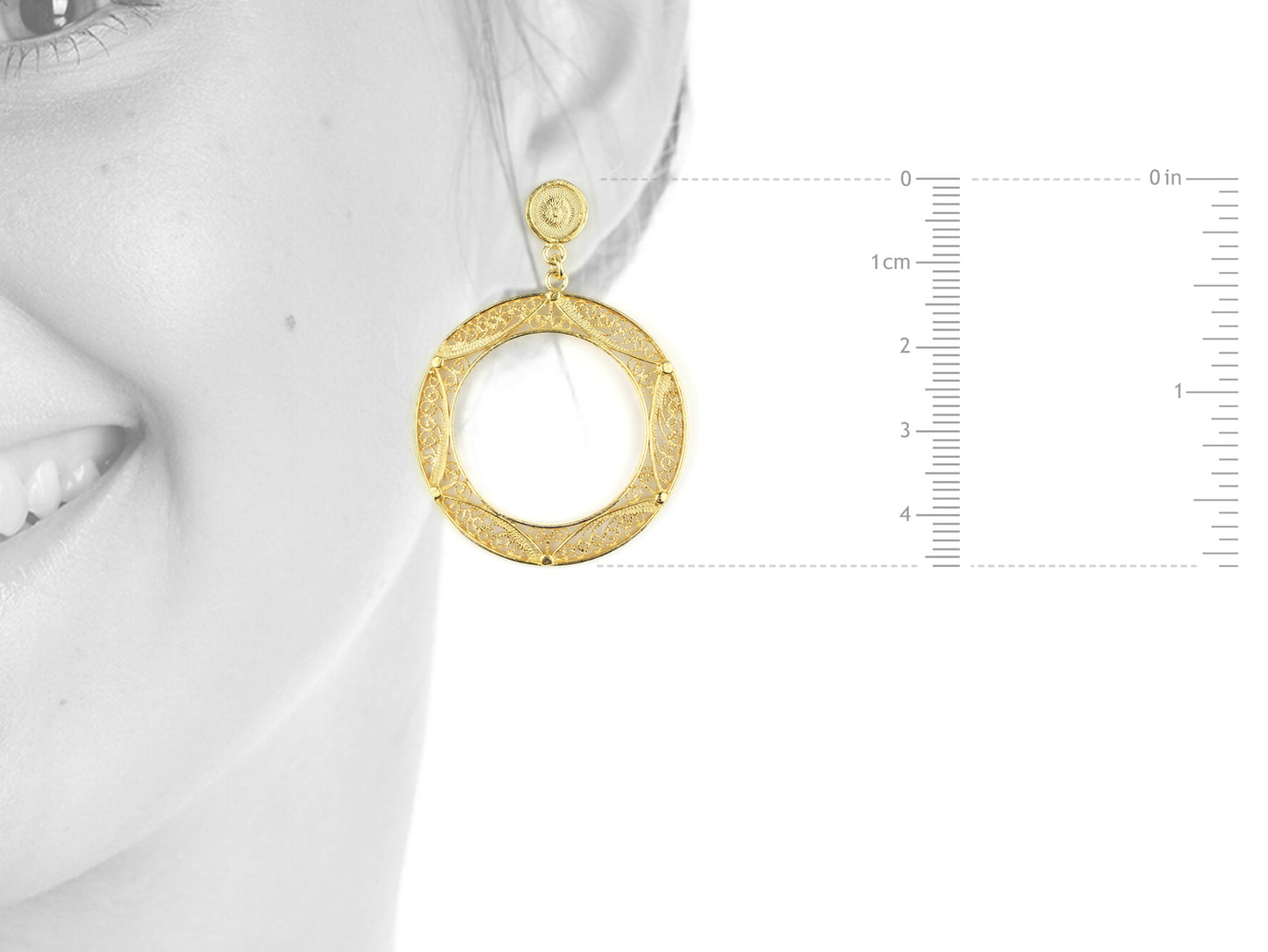 Large Circle Earrings, Portuguese Filigree, 925 Sterling Silver, Gold