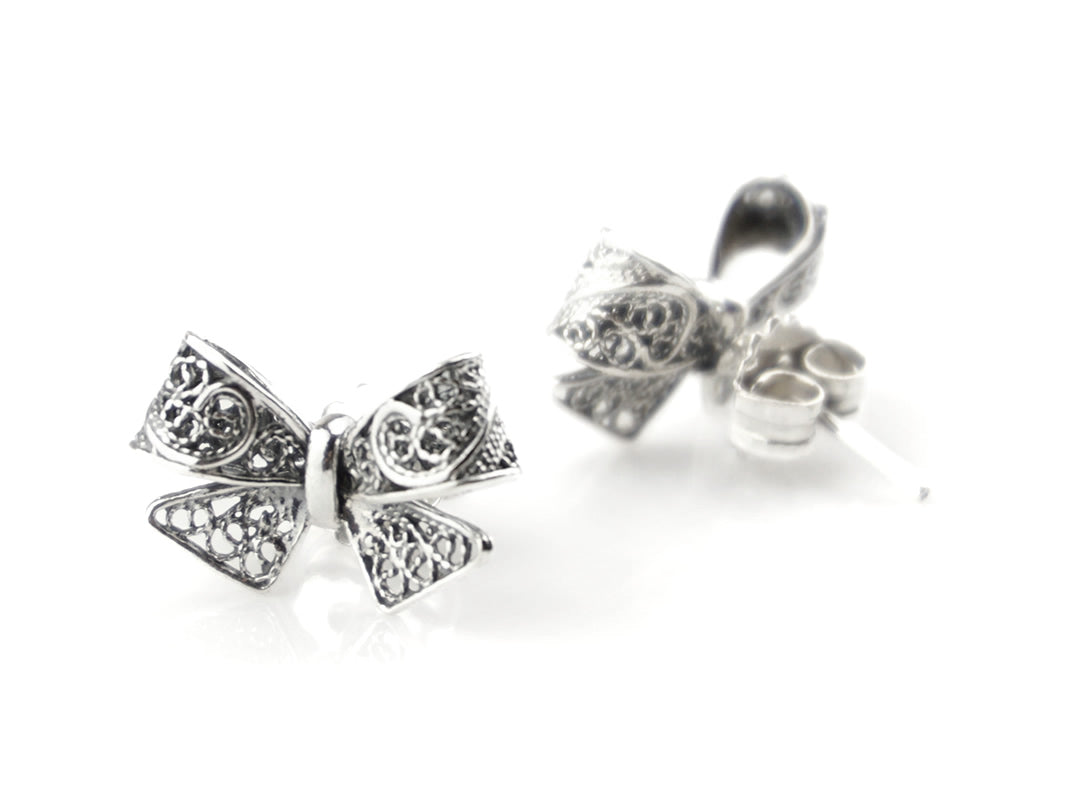 Boucles d'Oreilles Petits Noeuds, Filigrane Portugaise, Argent 925