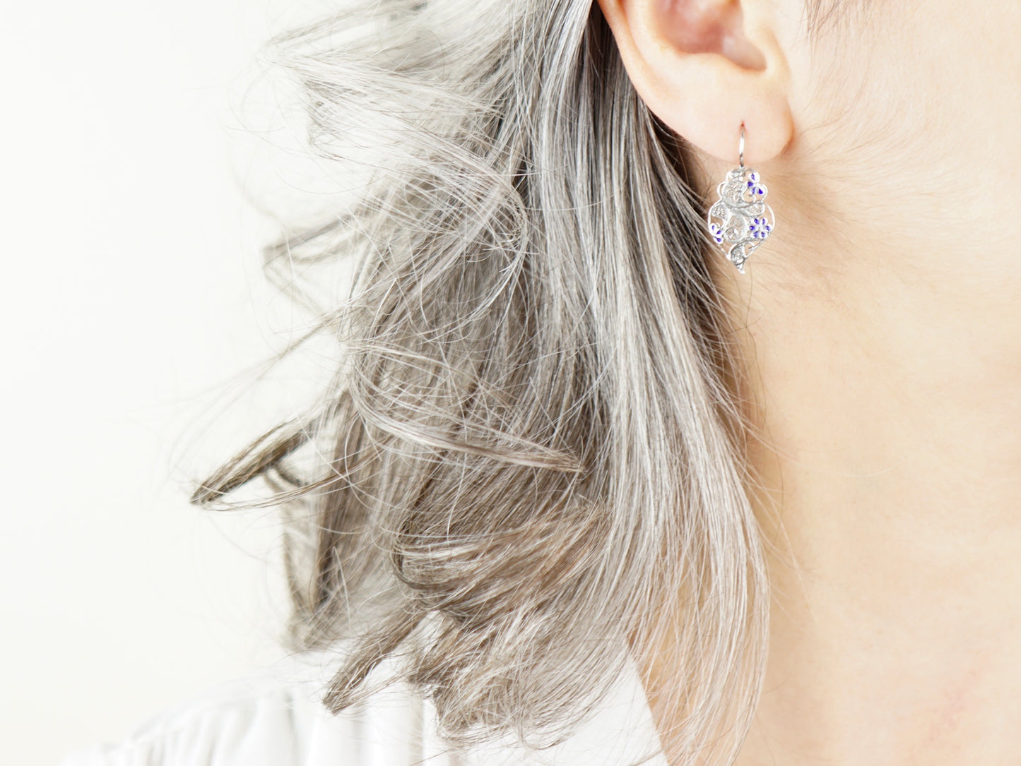 Heart with Enameled Flowers Set of Earrings and Bracelet, Portuguese Filigree, 925 Sterling Silver