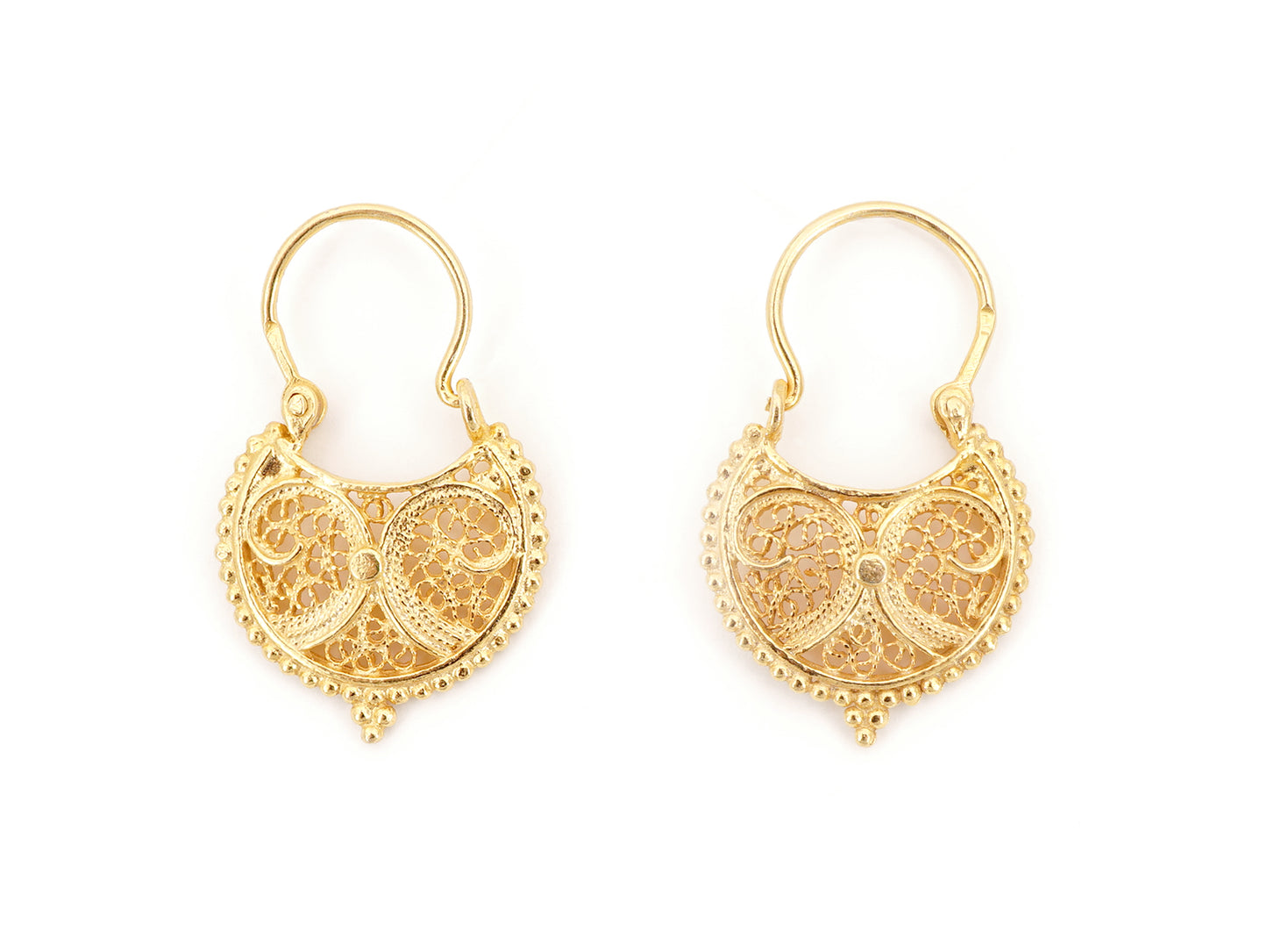 Brincos Mini Arrecadas Redondas, Filigrana Portuguesa, Prata de Lei 925 Dourada