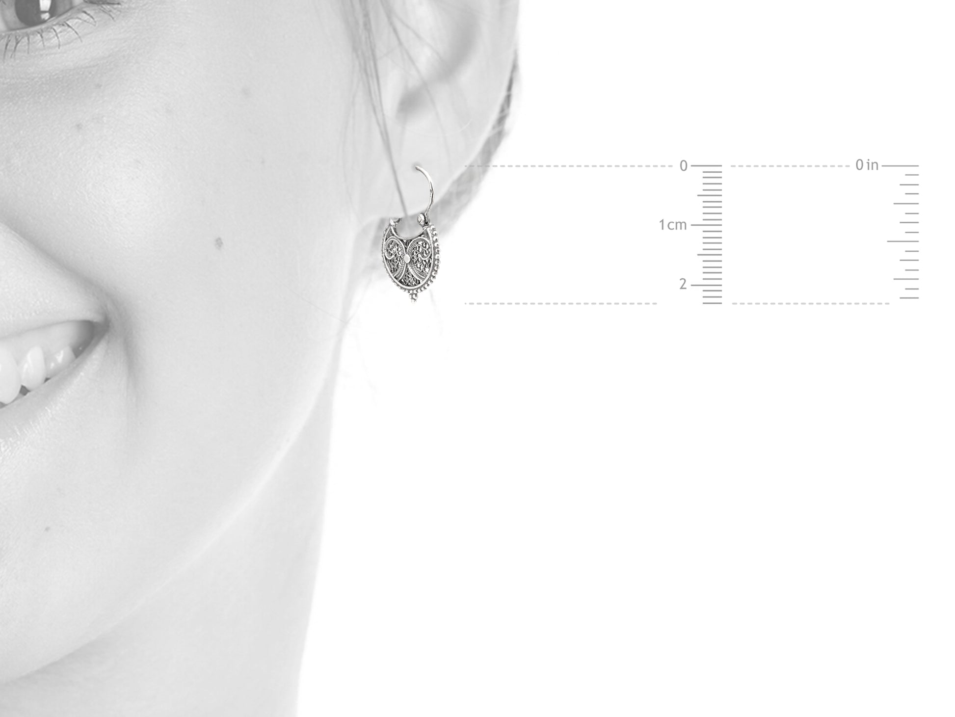 Brincos Mini Arrecadas Redondas, Filigrana Portuguesa, Prata de Lei 925 - Medidas