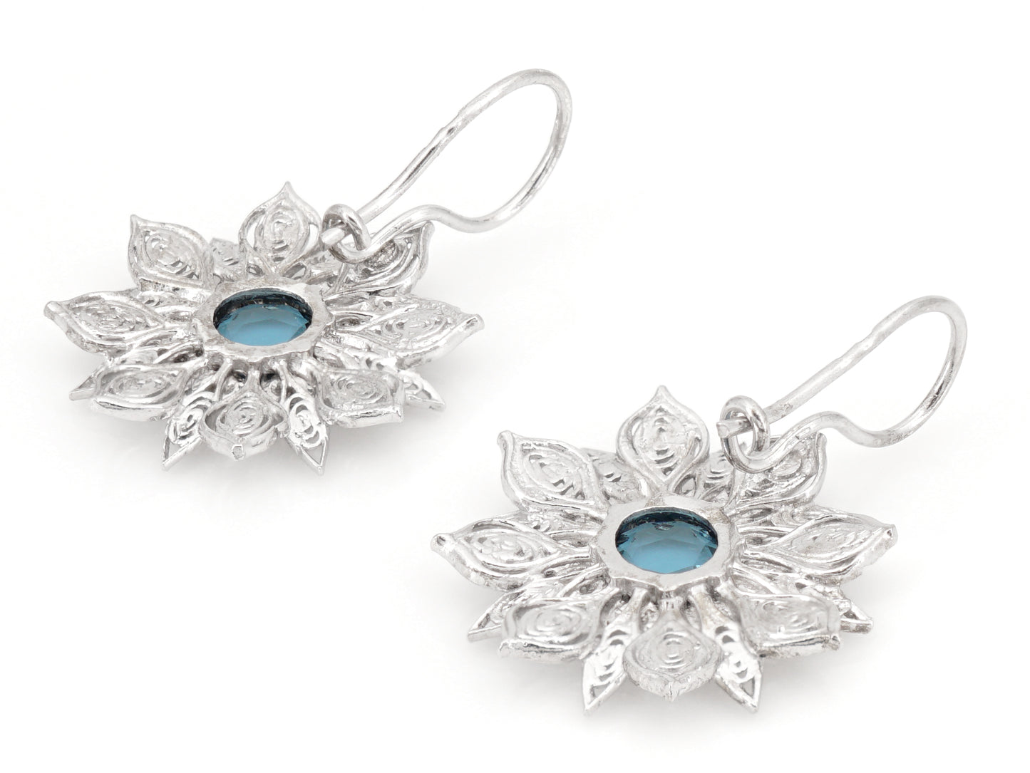 Brincos Flor Rica com Pedra, Filigrana Portuguesa, Prata de Lei 925 - Vista de Trás