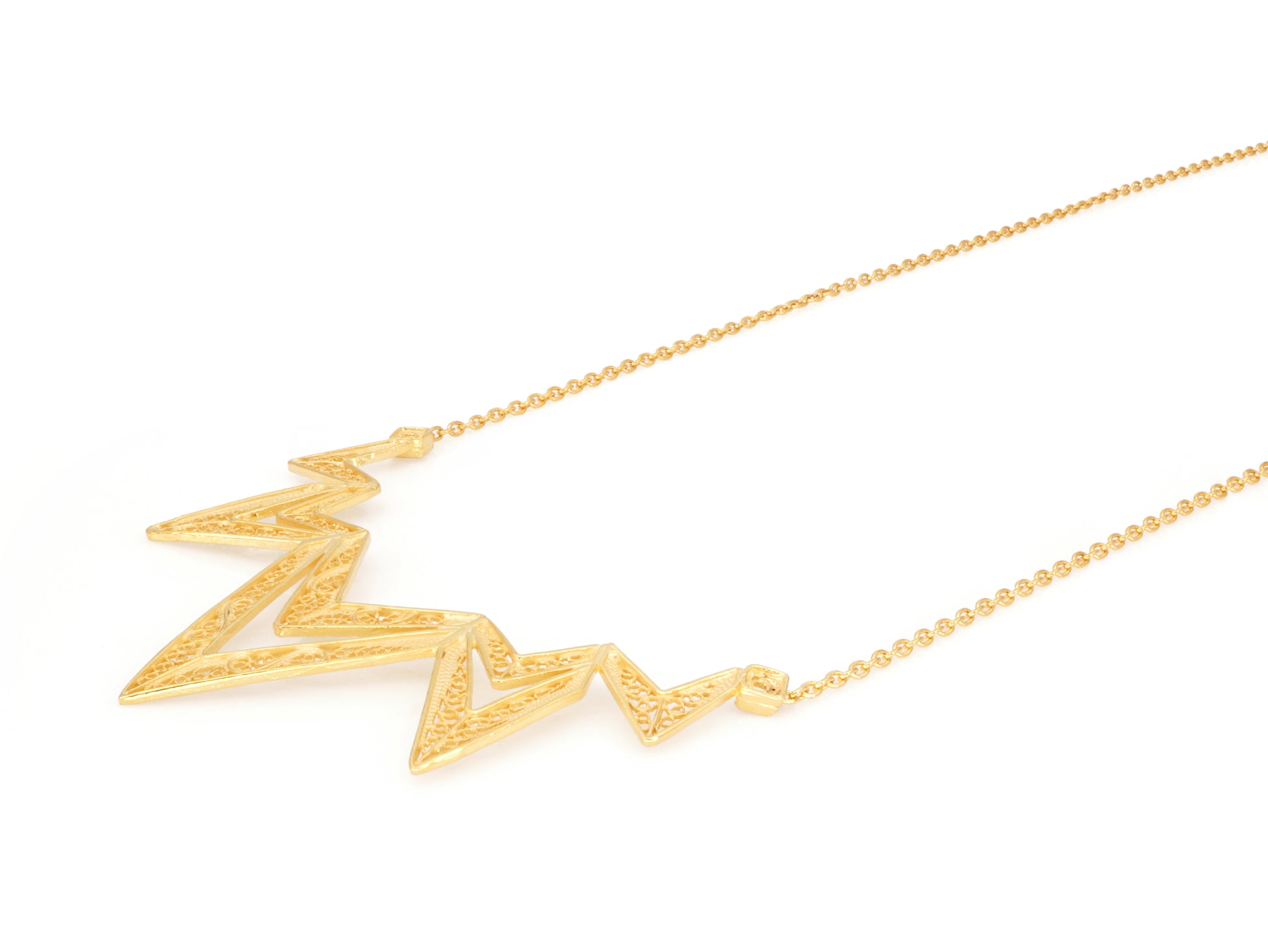 Colar Geométrico, Filigrana Portuguesa, Prata de Lei 925 Dourada - Perspectiva, Vista de Cima