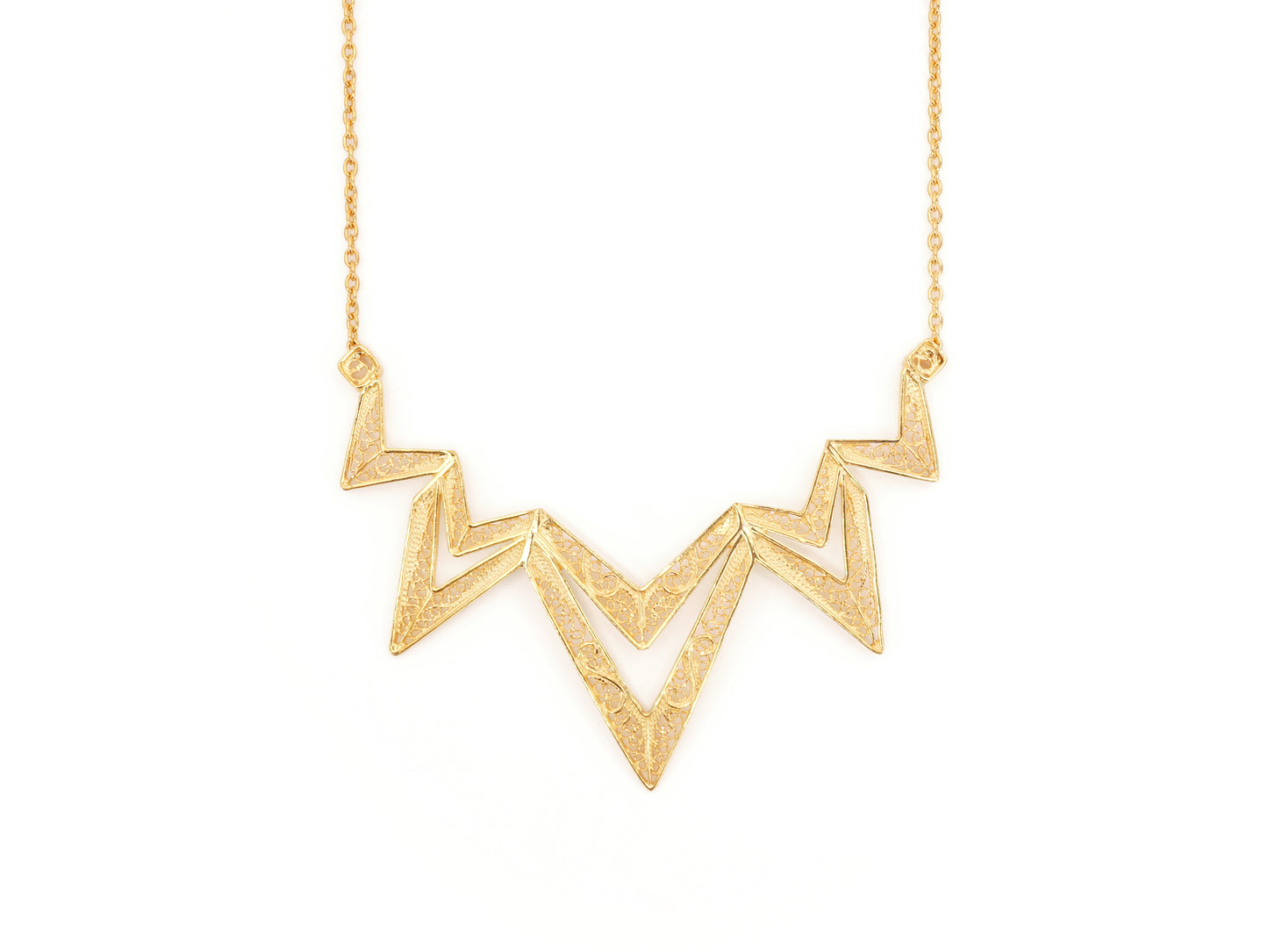 Colar Geométrico, Filigrana Portuguesa, Prata de Lei 925 Dourada