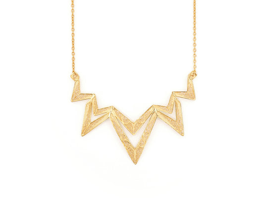 Colar Geométrico, Filigrana Portuguesa, Prata de Lei 925 Dourada