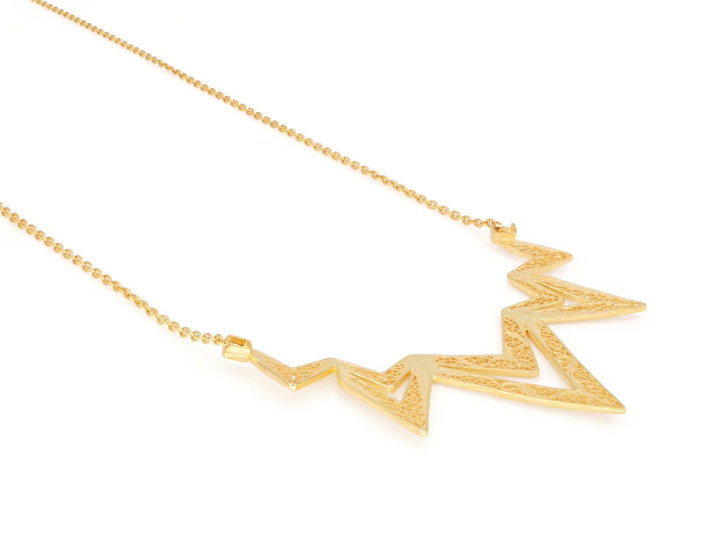 Colar Geométrico, Filigrana Portuguesa, Prata de Lei 925 Dourada - Vista de Trás