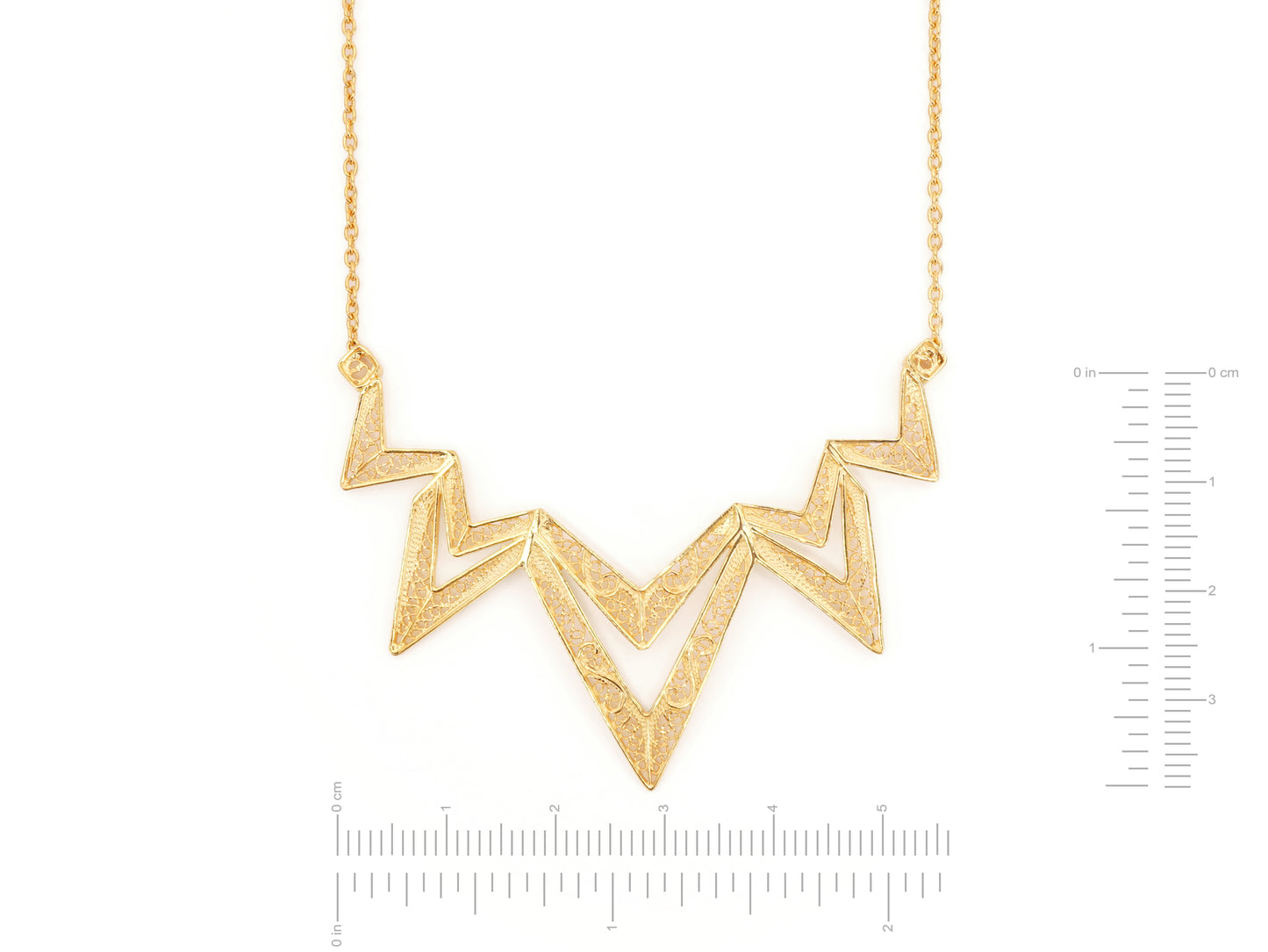 Colar Geométrico, Filigrana Portuguesa, Prata de Lei 925 Dourada - Medidas