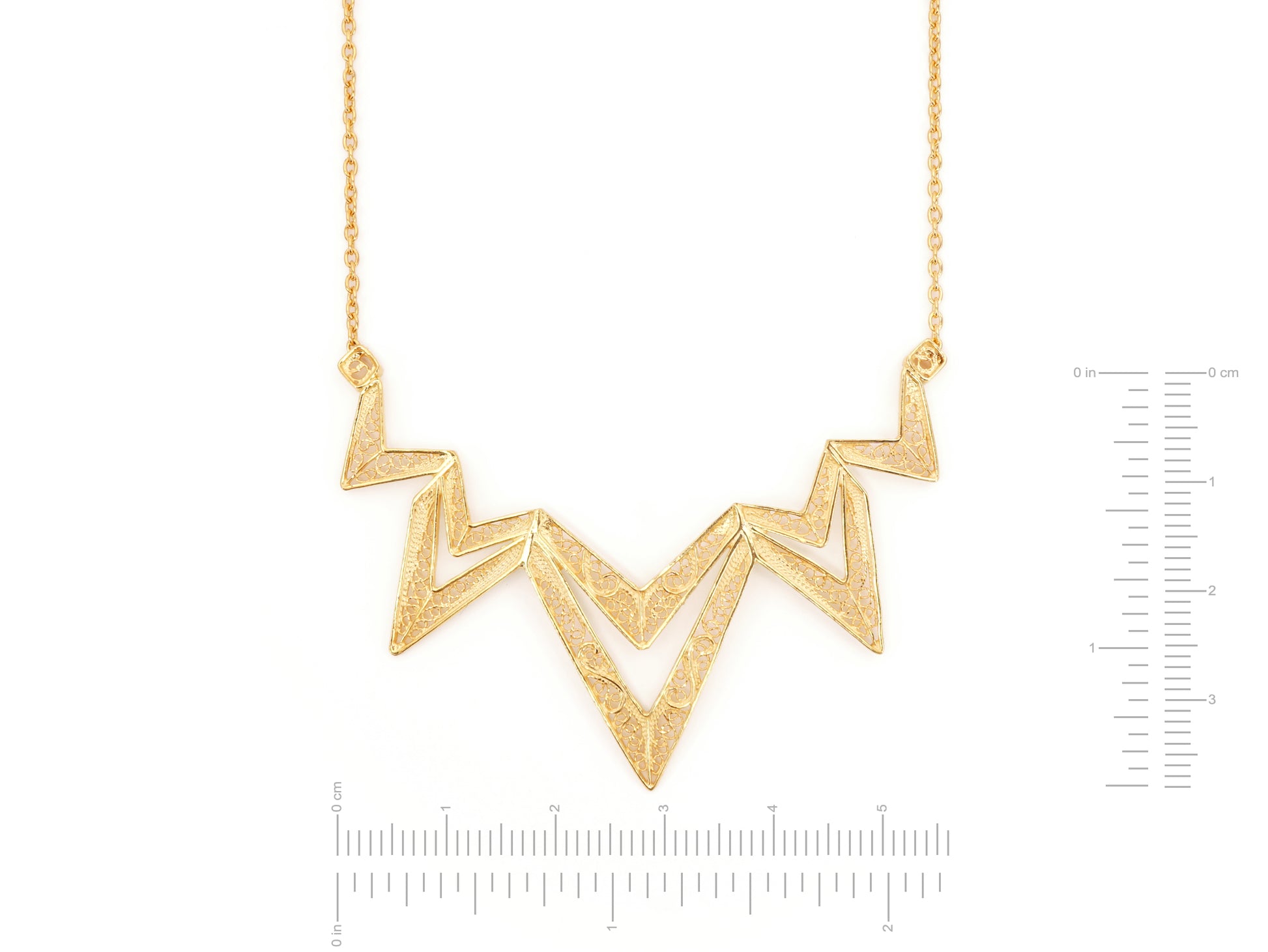 Colar Geométrico, Filigrana Portuguesa, Prata de Lei 925 Dourada - Medidas