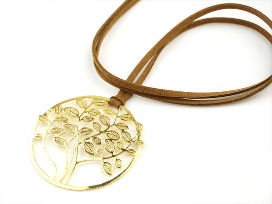 Cordão Medalha Árvore da Vida Grande, Filigrana Portuguesa, Prata de Lei 925 Dourada - Perspectiva
