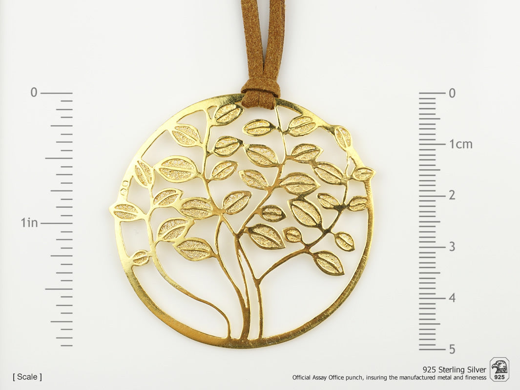 Cordão Medalha Árvore da Vida Grande, Filigrana Portuguesa, Prata de Lei 925 Dourada - Medidas