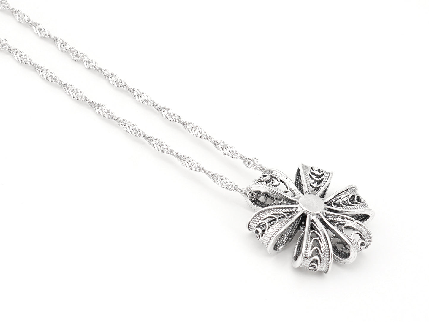 Colar Flor Rica de 6 Pétalas, Filigrana Portuguesa, Prata de Lei 925 - Vista de Trás