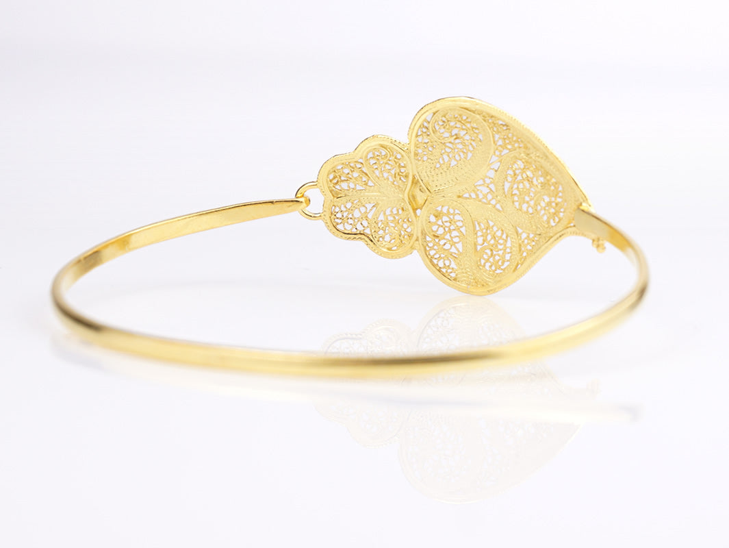 Pulseira Escrava Coração de Viana, Filigrana Portuguesa, Prata de Lei 925 Dourada - Vista de Trás