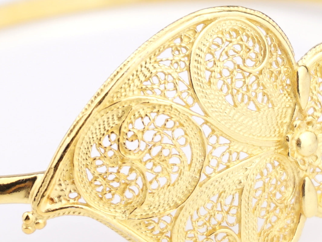 Pulseira Escrava Coração de Viana, Filigrana Portuguesa, Prata de Lei 925 Dourada -Pormenor