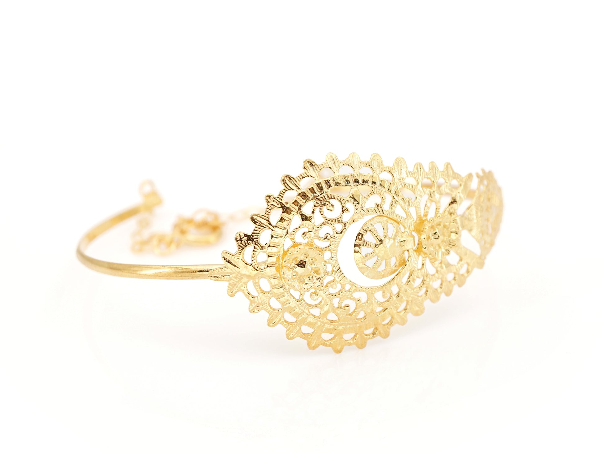 Pulseira Escrava Rainha, Motivo Grande, Prata de Lei 925 Dourada