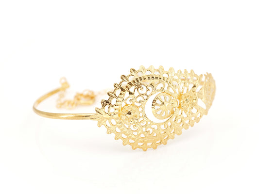 Pulseira Escrava Rainha, Motivo Grande, Prata de Lei 925 Dourada