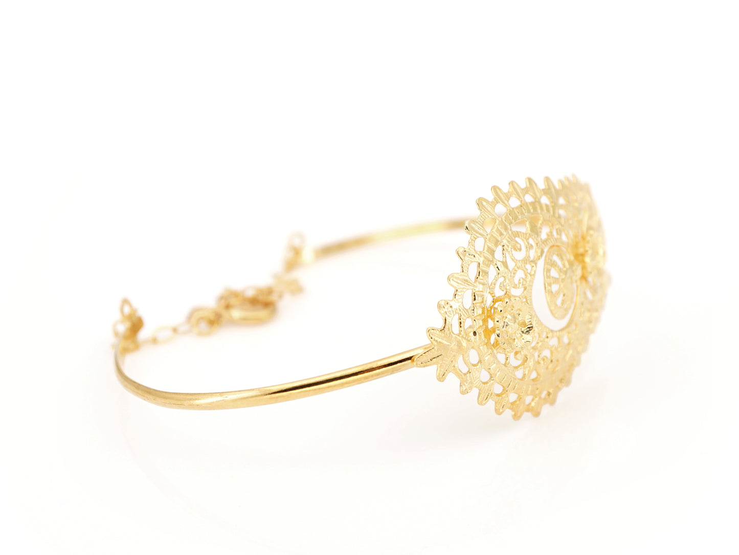 Pulseira Escrava Rainha, Motivo Grande, Prata de Lei 925 Dourada - Perspectiva