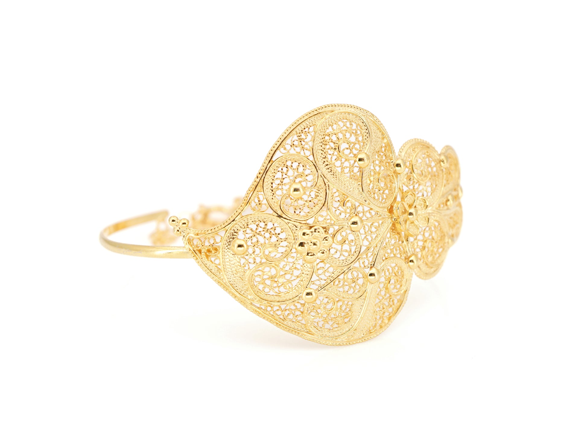 Pulseira Escrava Coração de Viana Grande, Filigrana Portuguesa, Prata de Lei 925 Dourada