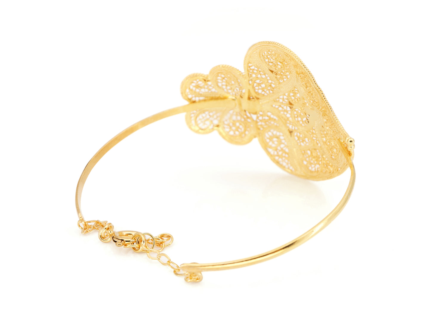 Pulseira Escrava Coração de Viana Grande, Filigrana Portuguesa, Prata de Lei 925 Dourada - Vista de Trás