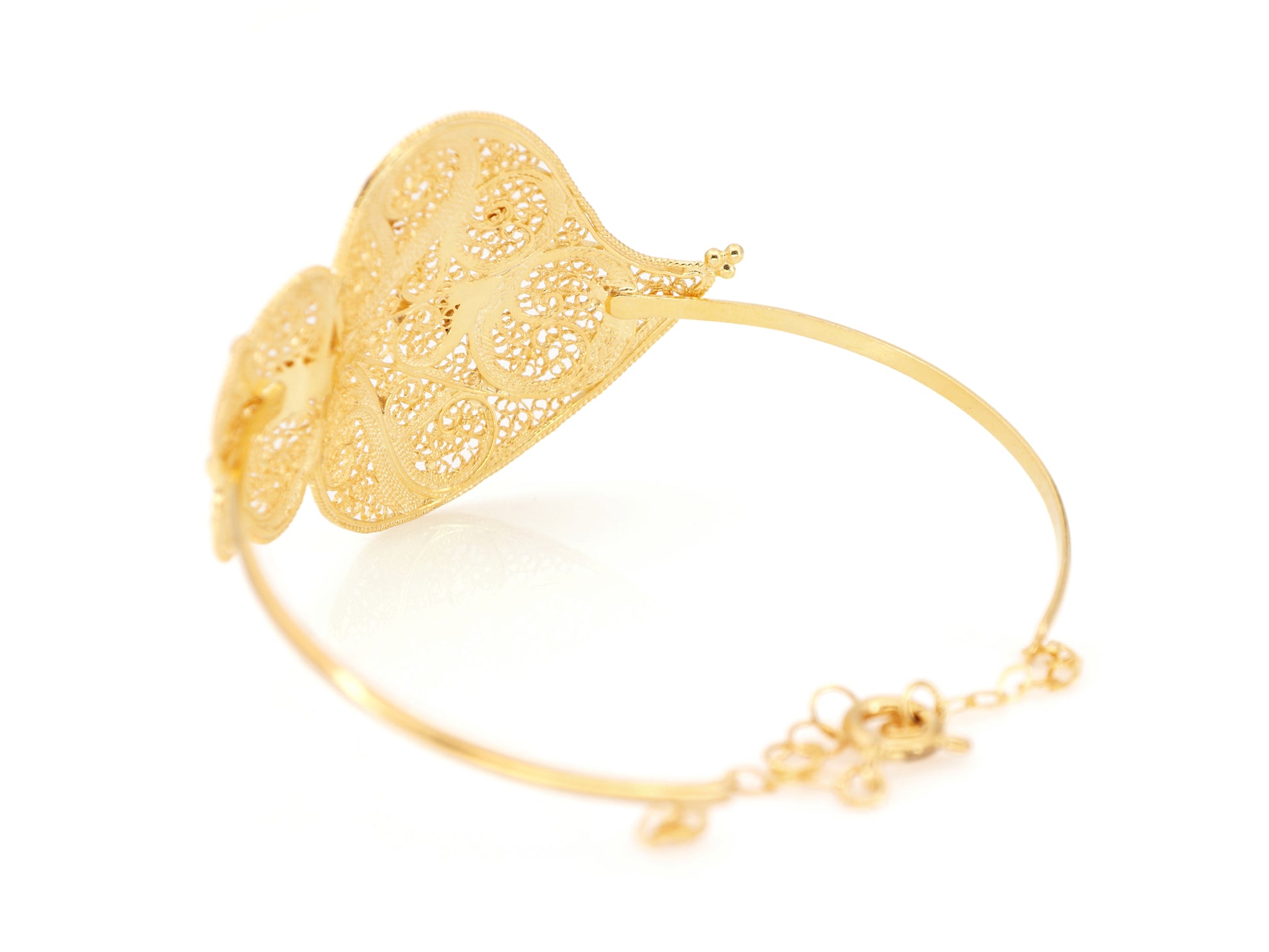 Pulseira Escrava Coração de Viana Grande, Filigrana Portuguesa, Prata de Lei 925 Dourada - Vista de Trás