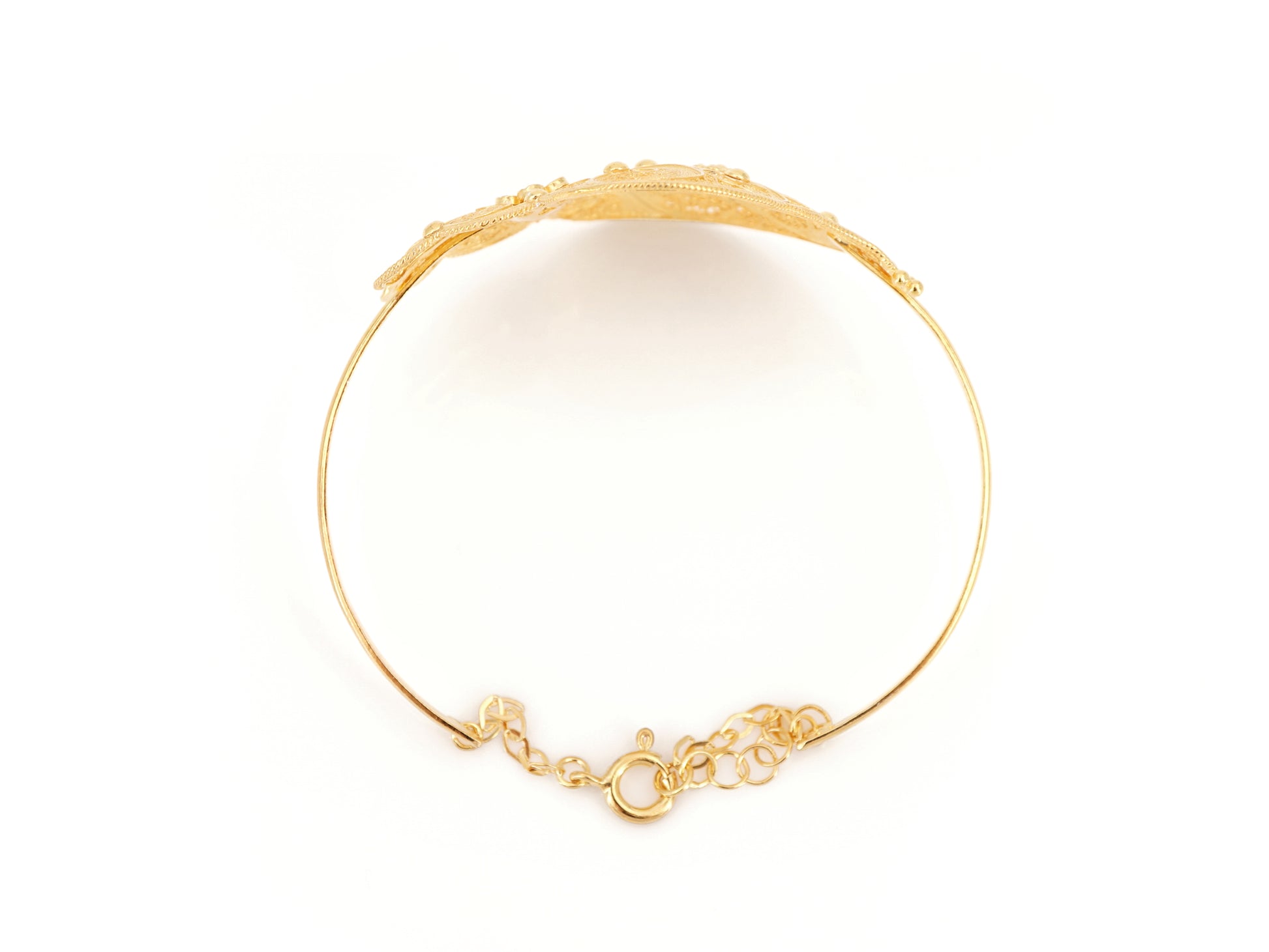 Pulseira Escrava Coração de Viana Grande, Filigrana Portuguesa, Prata de Lei 925 Dourada - Perfil