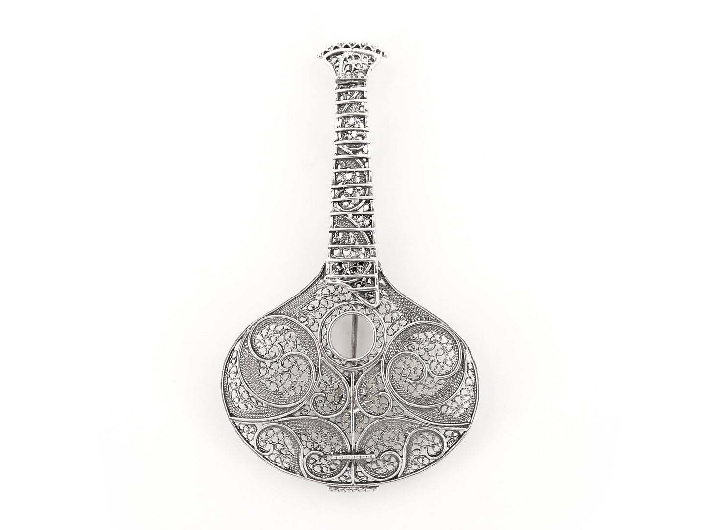 Medalha / Alfinete Guitarra Portuguesa Grande, Filigrana Portuguesa, Prata de Lei 925