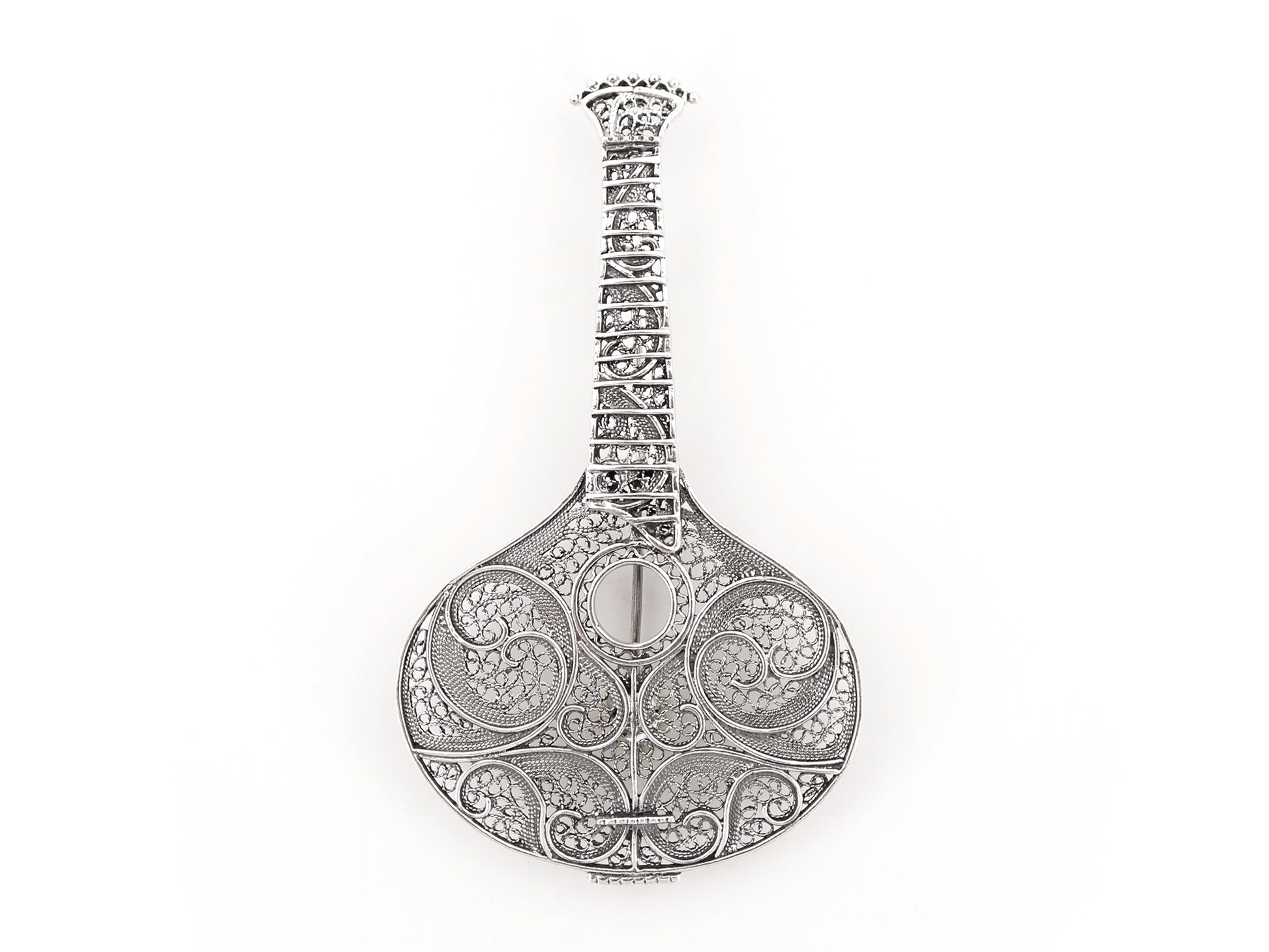 Medalha / Alfinete Guitarra Portuguesa Grande, Filigrana Portuguesa, Prata de Lei 925