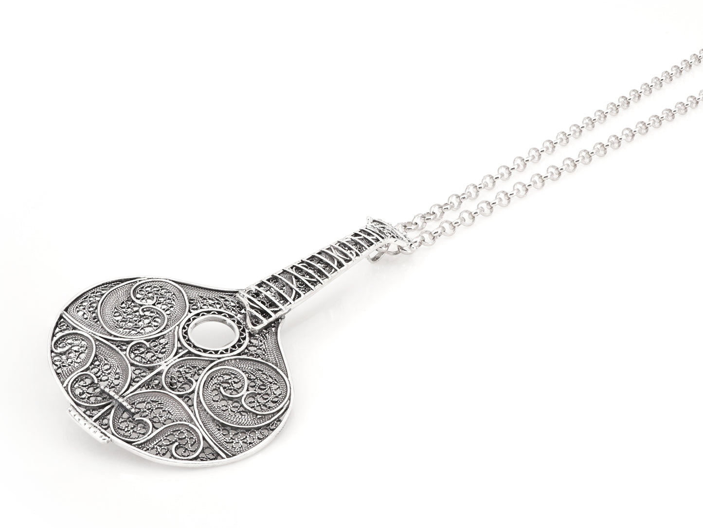 Colar Guitarra Portuguesa Grande, Filigrana Portuguesa, Prata de Lei 925 - Perspectiva