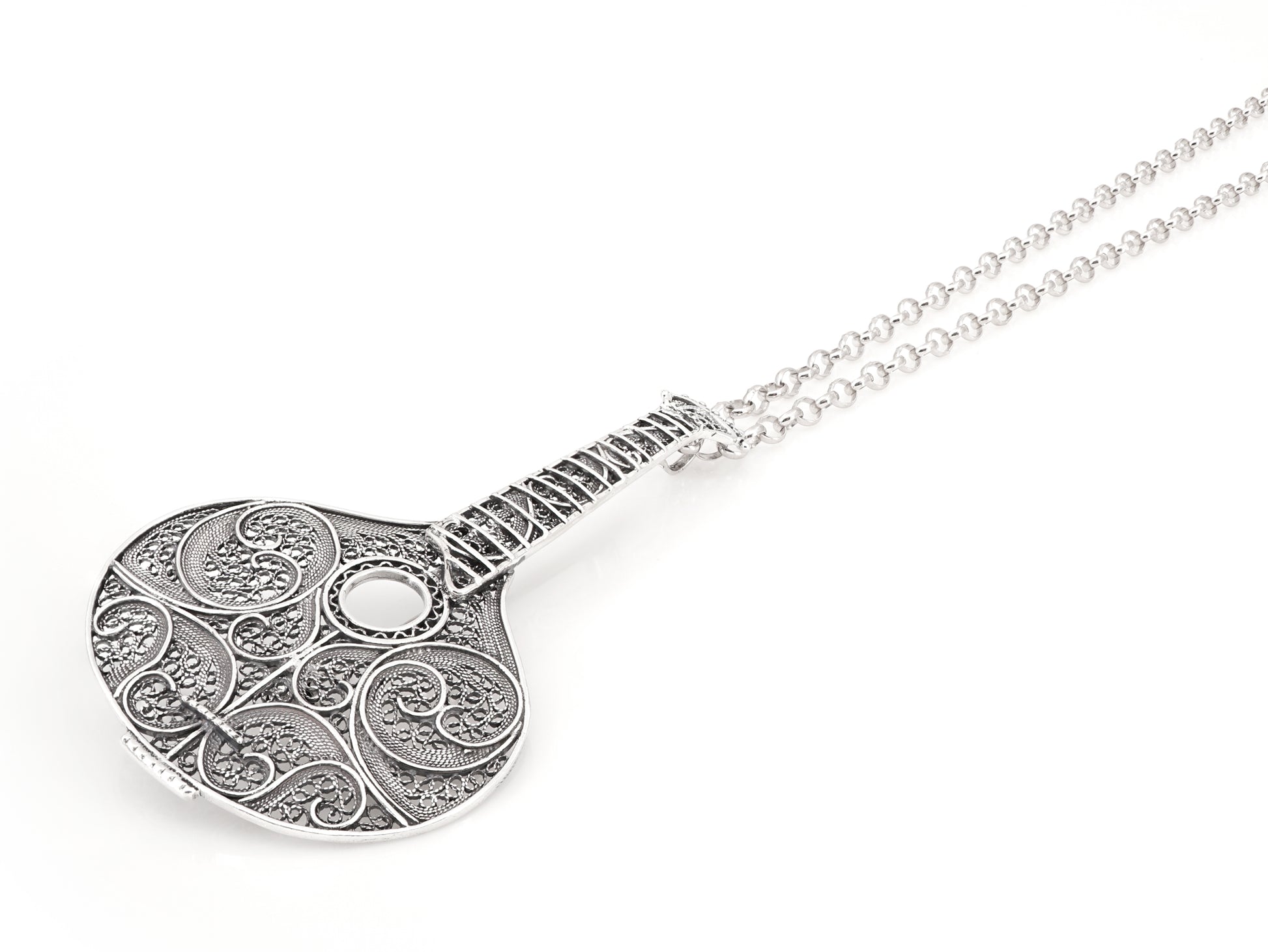 Colar Guitarra Portuguesa Grande, Filigrana Portuguesa, Prata de Lei 925 - Perspectiva