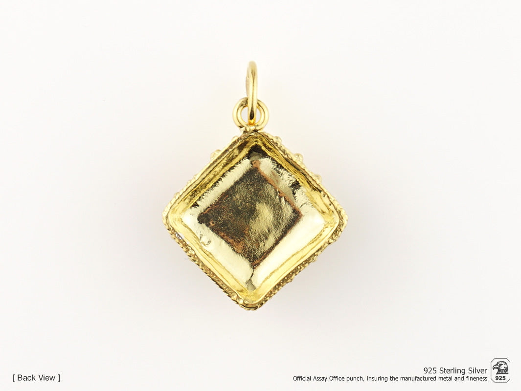 Medalha Caramujo Quadrado, Filigrana Portuguesa, Prata de Lei 925 Dourada - Vista de Trás