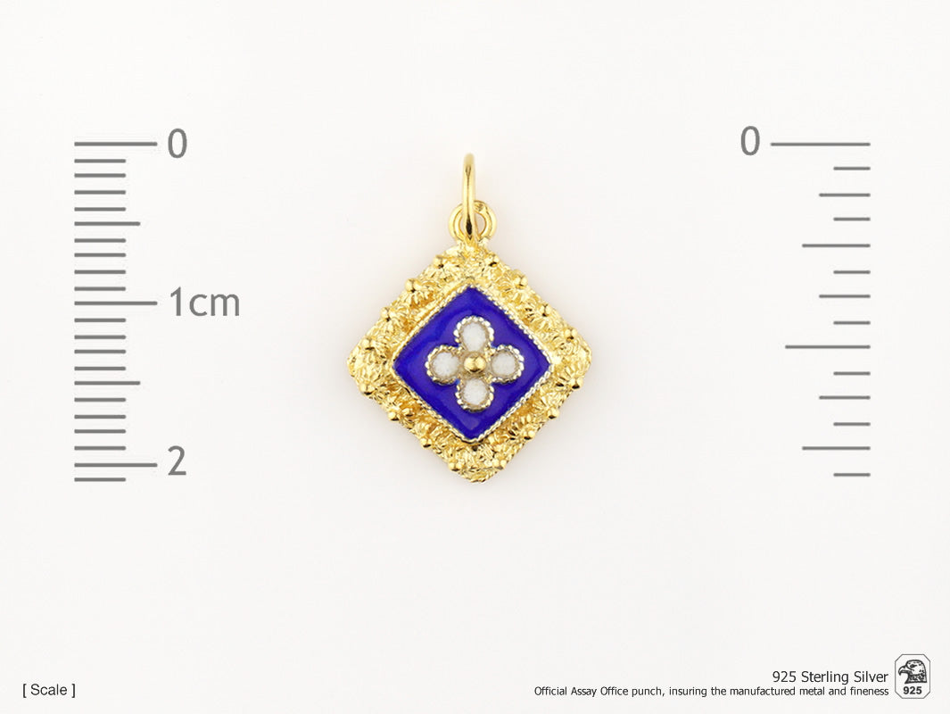 Medalha Caramujo Quadrado, Filigrana Portuguesa, Prata de Lei 925 Dourada - Medidas