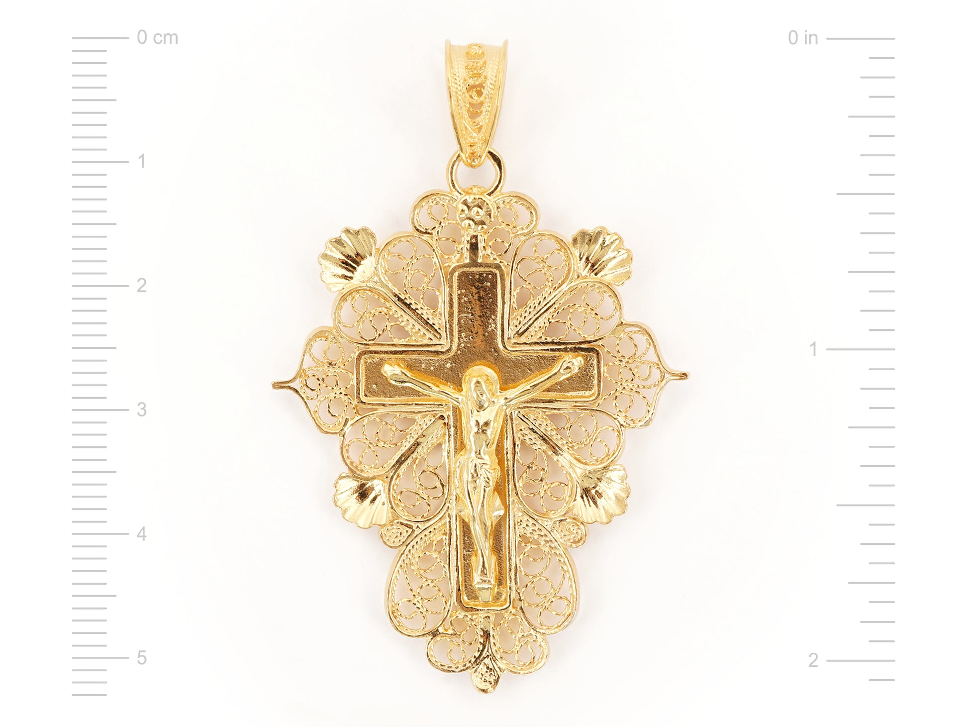 Medalha Cruz Esplendorosa, Filigrana Portuguesa, Prata de Lei 925 Dourada - Medidas