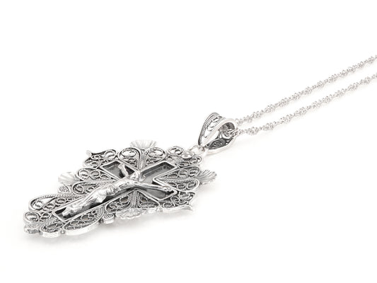 Colar Torcido com Cruz Esplendorosa, Filigrana Portuguesa, Prata de Lei 925
