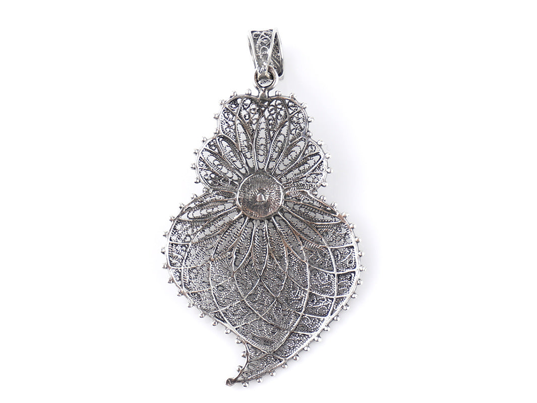 Medalha Coração com Pérola, Filigrana Portuguesa, Prata de Lei 925 - Vista de trás