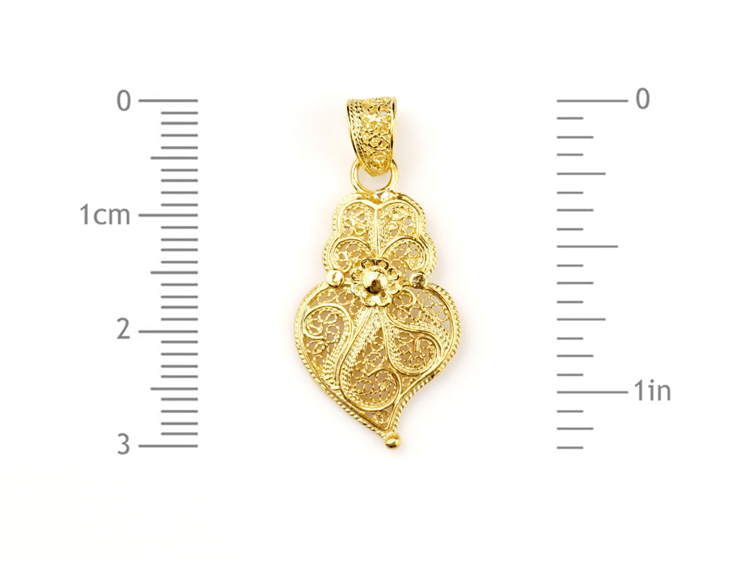Colar Medalha Coração Minhoto Pequeno, Filigrana Portuguesa, Prata de Lei 925 Dourada - Medidas