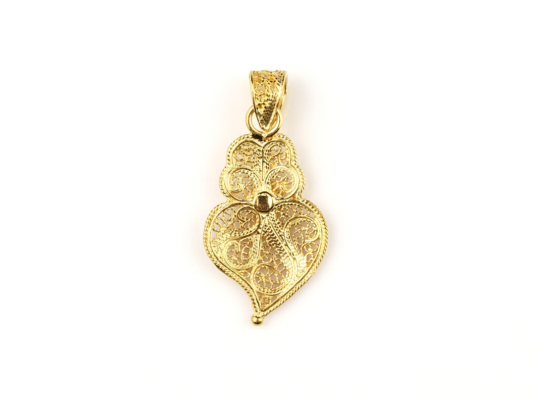 Colar Medalha Coração Minhoto Pequeno, Filigrana Portuguesa, Prata de Lei 925 Dourada - Vista de trás