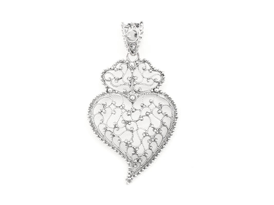 Medalha Coração de Viana Rendado Médio, Filigrana Portuguesa, Prata de Lei 925 - Vista de Frente